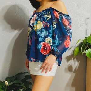 Navy Blue floral blouse